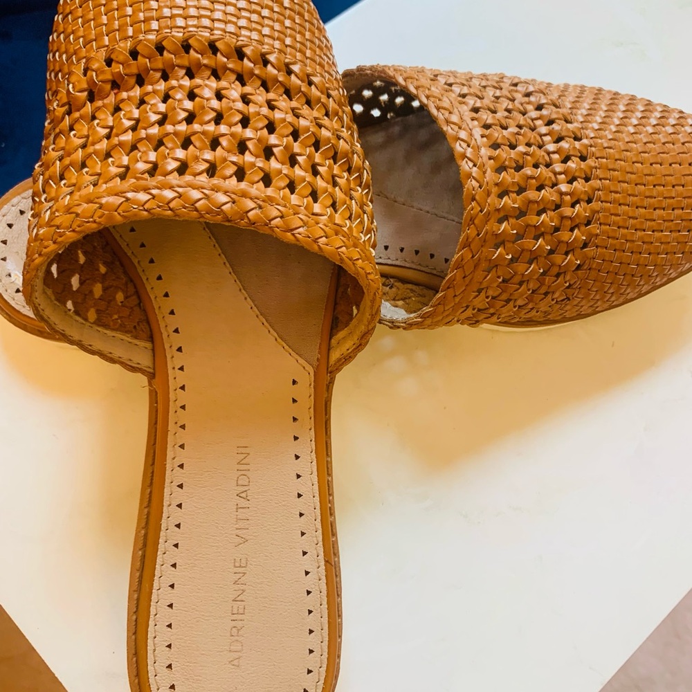 Adrienne Vittadini Tan Woven Mules
